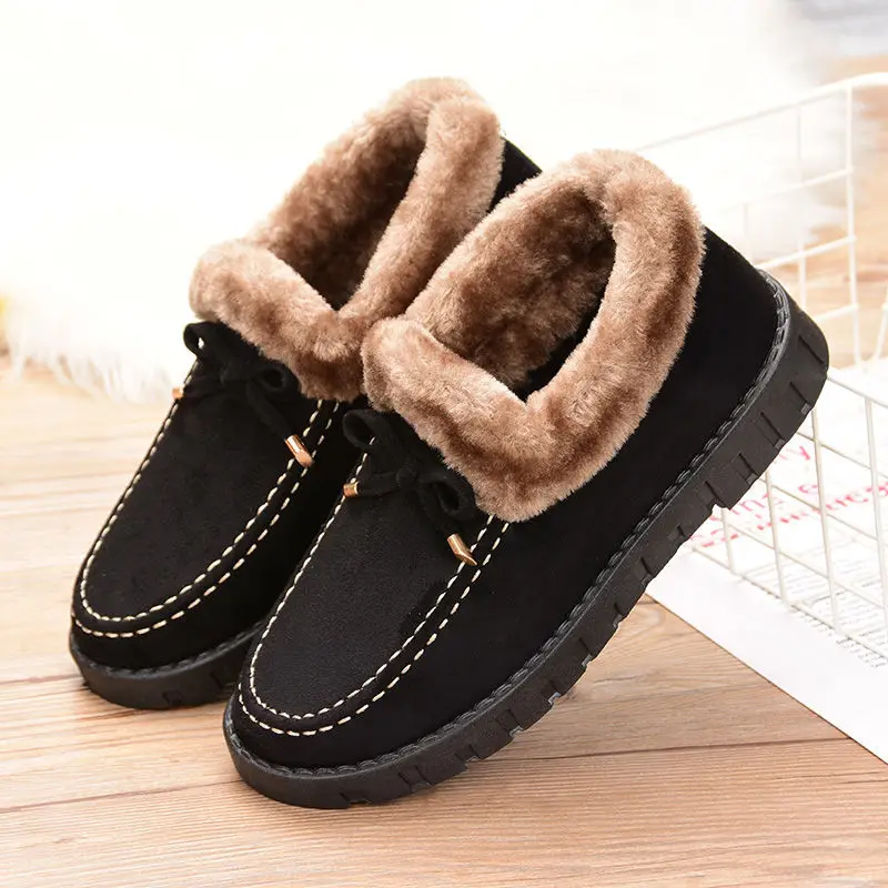 

2019 Winter Women's Shoes with Velvet Female Flats Thick Sole Slip on Comfort Warm Woman Loafers Flat Heel Fur Footwear