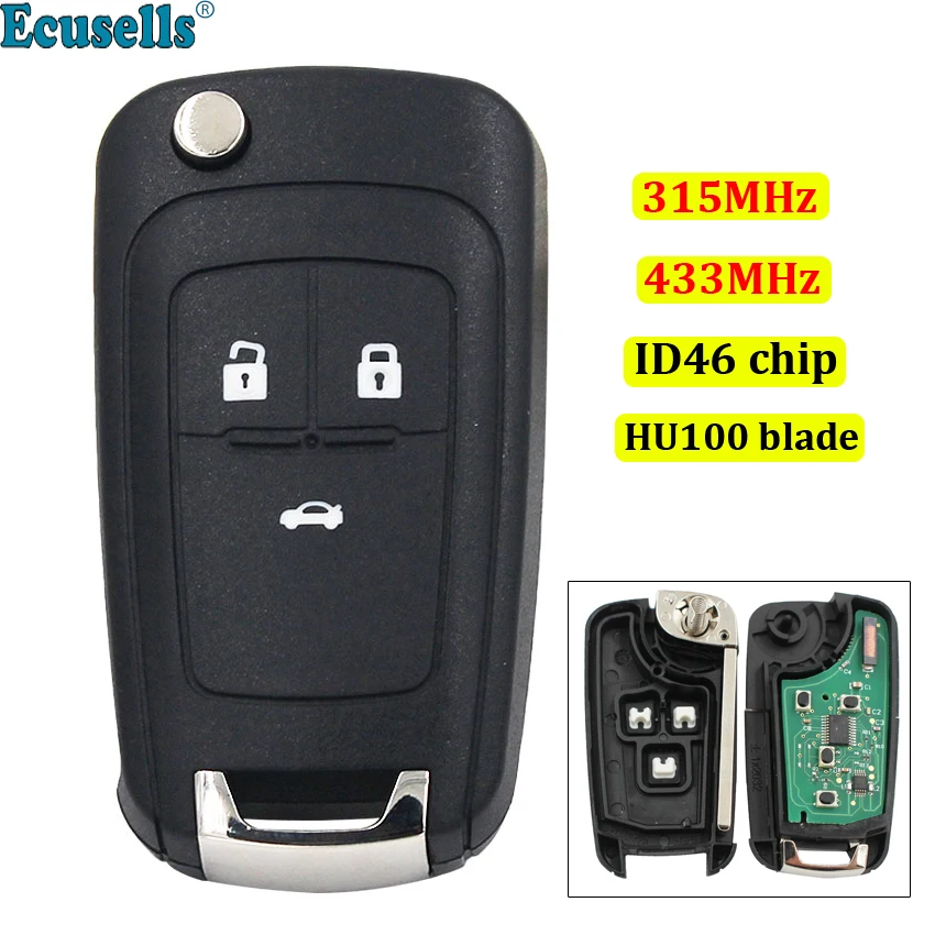 3-кнопочный дистанционный ключ 315 МГц 433 с чипом ID46 для Chevrolet Cruze Aveo Orlando Trax HU100 uncut |