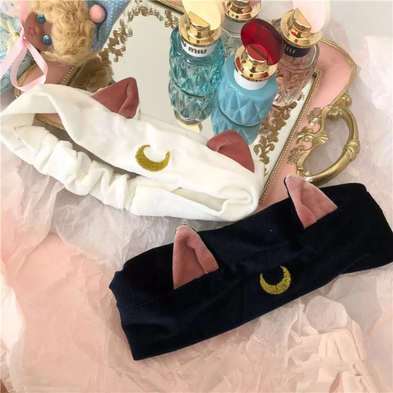 Повязка на голову Женская эластичная Вельветовая с кошачьими ушками |