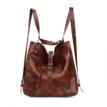

Vintage PU Leather Women Shoulder Bag Totes Large Capacity Female Top-handle Bags Multi-function Fashion Backpacks