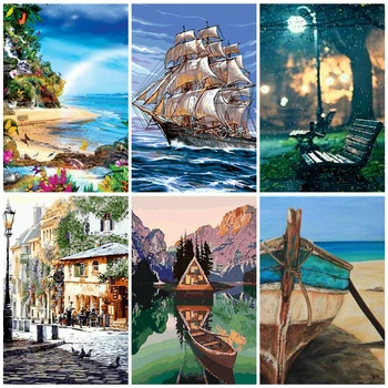 

AZQSD Paint By Numbers For Adults DIY Unframe Landscape Home Decoration Acrylic Paint Coloring By Numbers Sea Handmade Gift