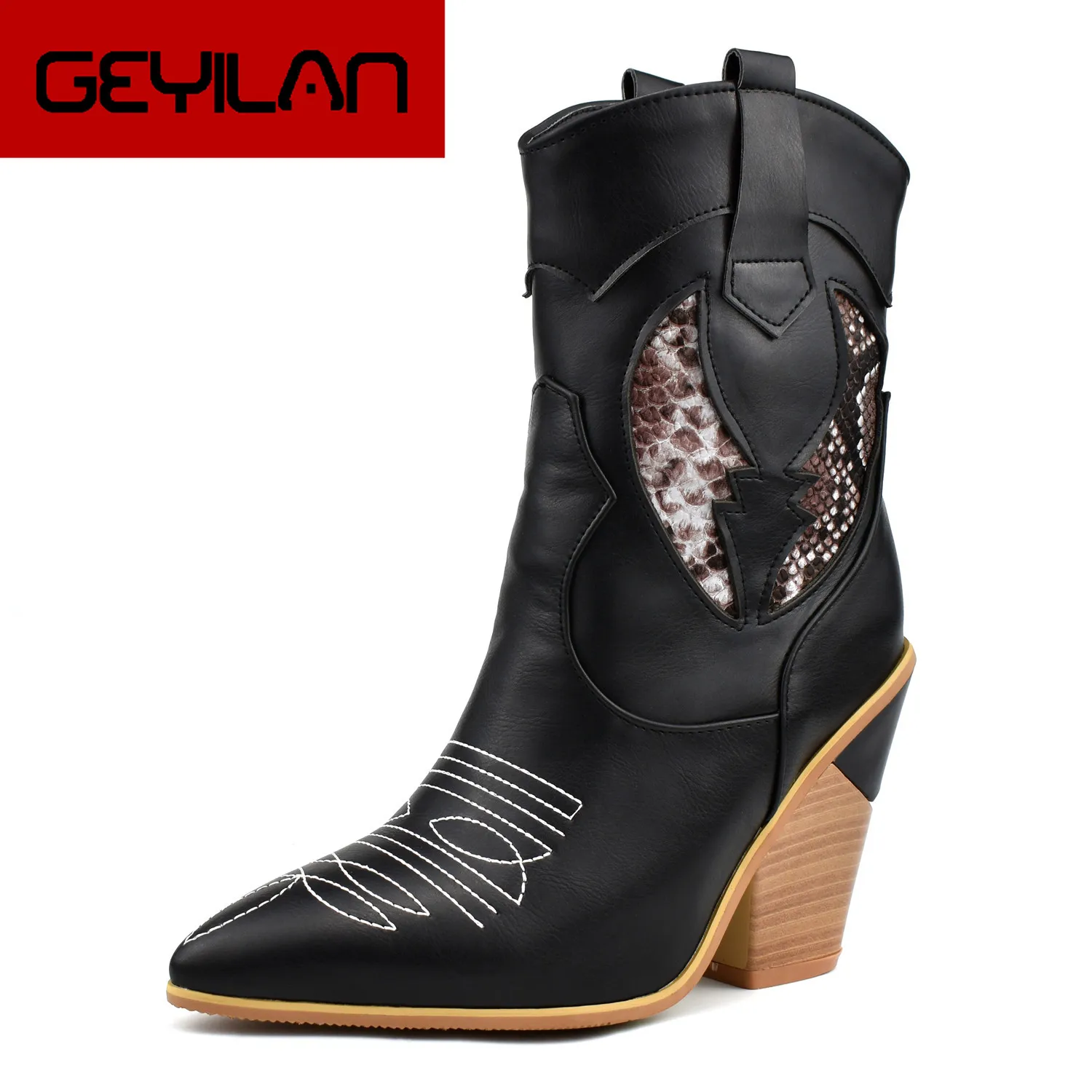 

2019 Women Boots High Heel Ankle Boots Fashion Snake Print Wedges Mid Calf Boots Pointed Toe Autumn Winter Woman Shoes