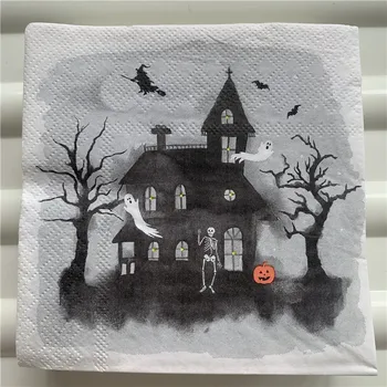 

25cm napkin paper tissue cute cartoon Halloween Ghost cat bat witch skeleton castle pumpkin decor decoupage party cool serviette