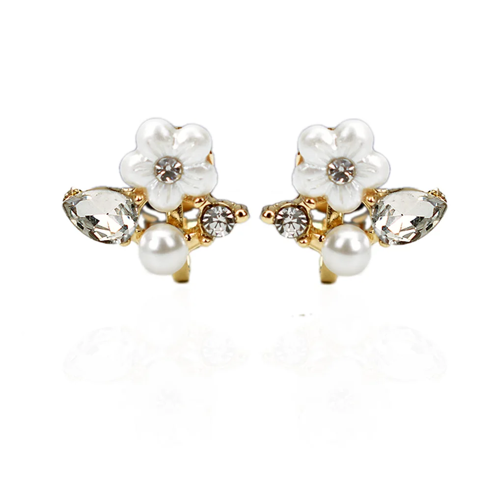 Korean Flower Clip Earrings Without Piercing Gold color Simulated Crystal Ear Cuff Earring Non Pierced Floral Jewelry pendientes | Украшения