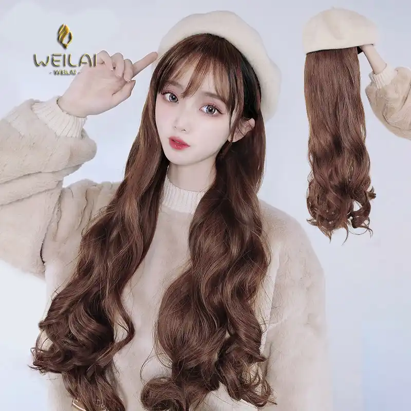 Weilai かつら帽子女性秋 冬のネット赤羊豪華なベレー帽子供韓国波ジョーカー片方ファッションロングカール Aliexpress