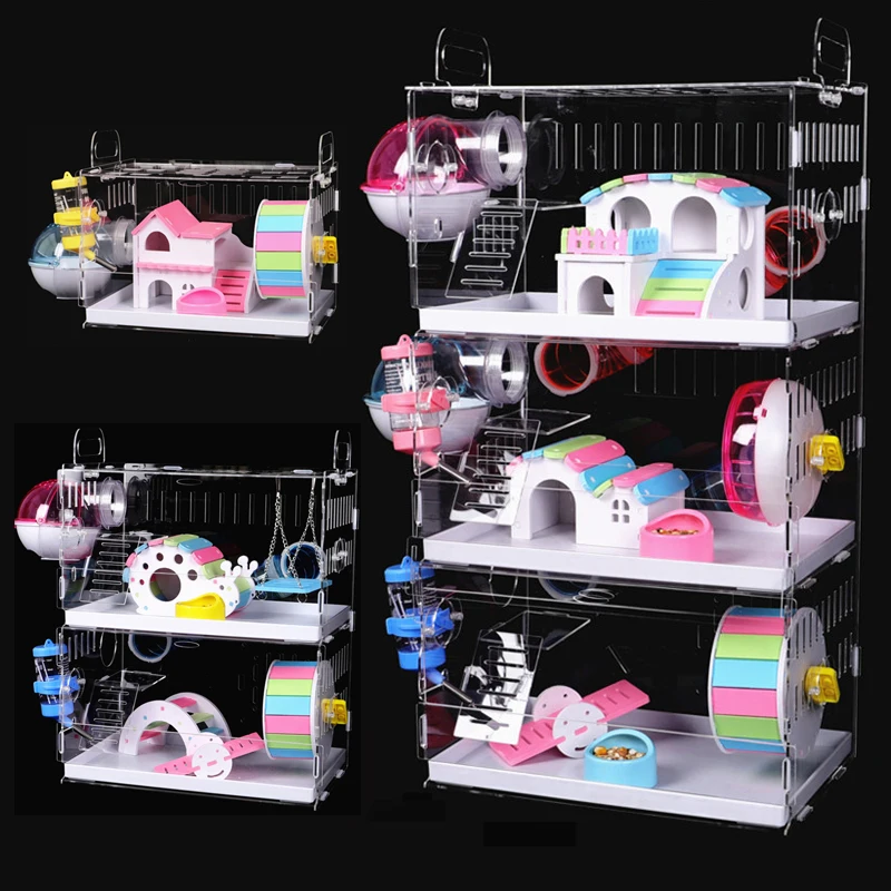 Acrylic Hamster Cage Transparent Villa Guinea Pig Basic Cage House Toy Supplies Package With Pipe Small Pet Oversized Nest pet house pet cage