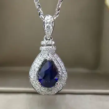 

18K White Gold 0.924ct Natural Sapphire + 0.231ct Diamond Pendant Necklace Fine Jewelry Perfume Bottle Pendant with Certificate