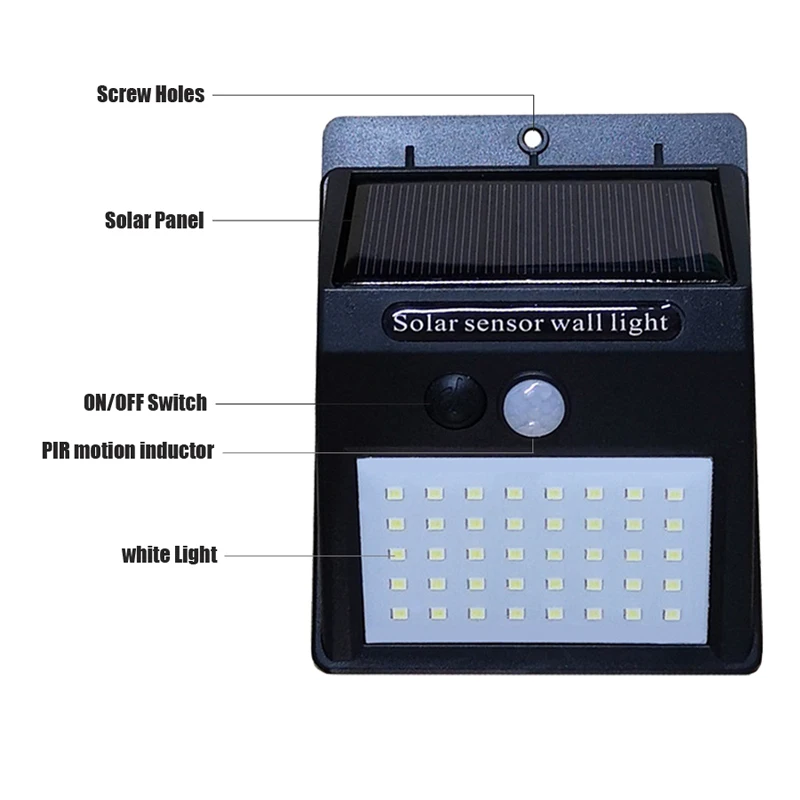 40 светодиодный светильник на солнечной батарее, 3 режима, датчик движения PIR, солнечный садовый светильник, водонепроницаемый, для улицы, энергосберегающий, уличный, для двора, дорожка, Домашний Светильник