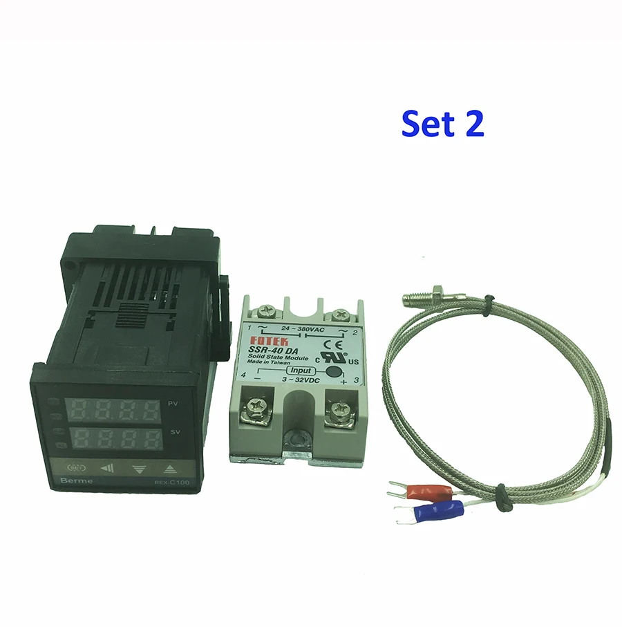 set 2 REX-C100 цифровой регулятор температуры Термостат SSR выход K Тип термопары сенсор 48x48+ SSR 40DA полупроводниковое реле+ датчик - Цвет: set 2