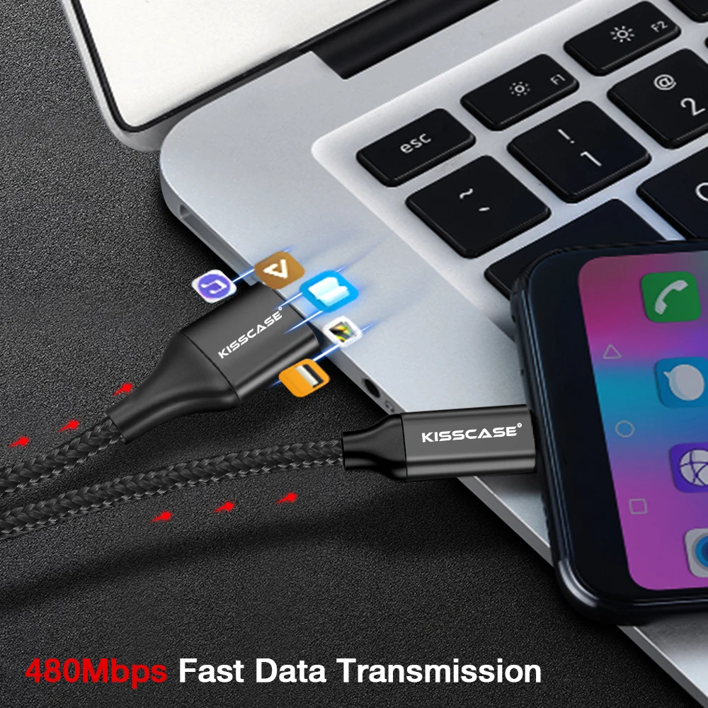 KISSCASE 2.4A Быстрая зарядка USB кабель для передачи данных для iPhone 7 11Pro Max удобная зарядка type C для huawei мобильный телефон кабели для передачи данных