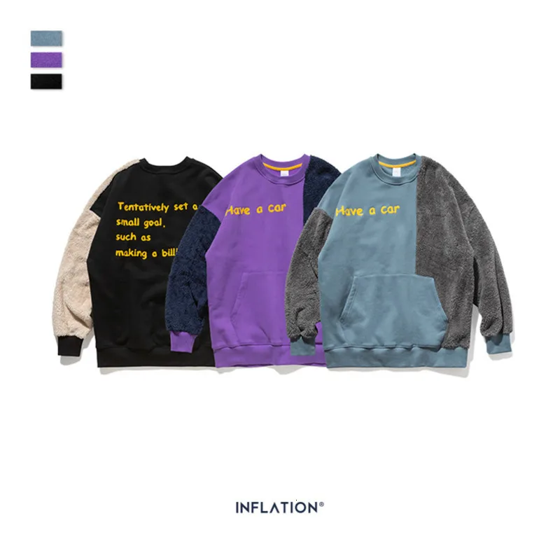 

YUECHEN Autumn Youth Men's New Casual Loose Japanese Round Neck Hoodies Embroidery Men's Long Sleeve Stitching Polyester