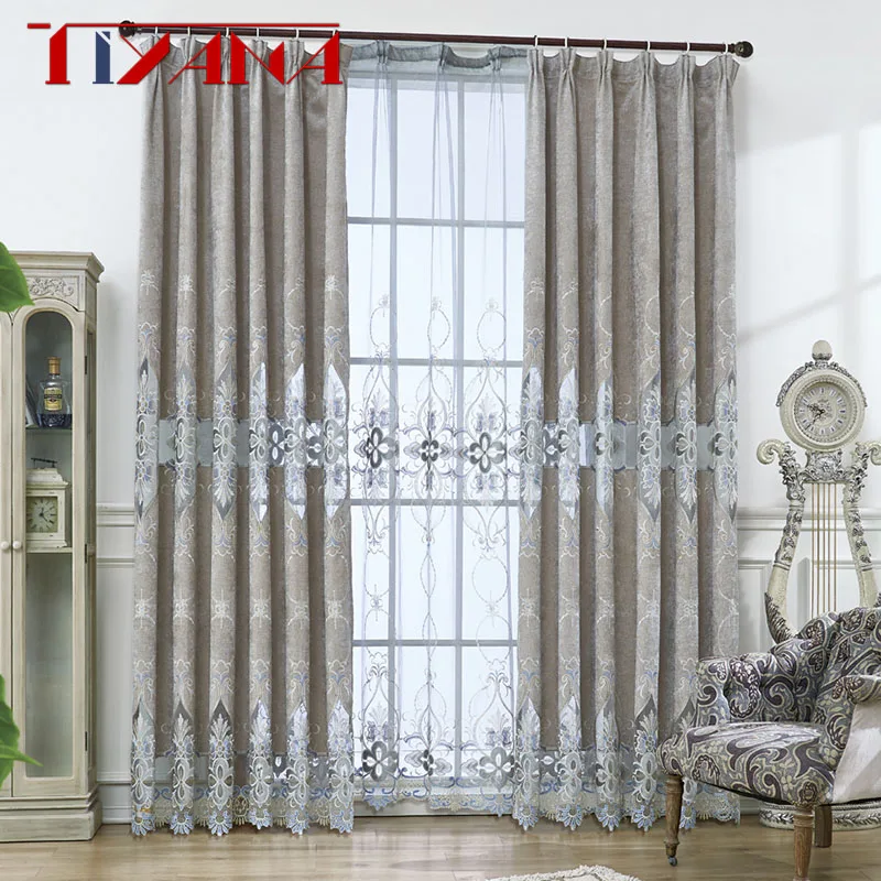 Роскошный стиль спальни Европейский шениль шторы для гостиной окна затенение серый ткань столовой Вышивка Тюль WP0783