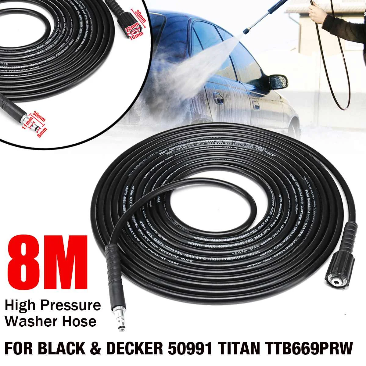 8m 40MPa 5800PSI High Pressure Washer Hose Pipe Cord Car Washer Water
