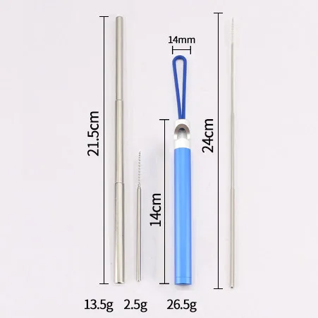 Пивная портативная телескопическая Серебряная соломинка из нержавеющей стали для путешествий, многоразовая складная металлическая соломинка с ведром и щеткой