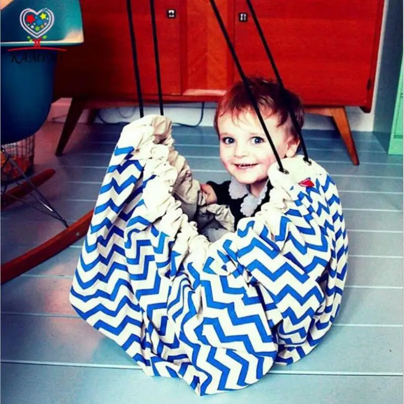 Baby Playing Mat Toys Road pattern infant Bag Mats Portable Kid Carpet Triangle Play Mat Toddler Collection Storge Bag - Цвет: blue stripe