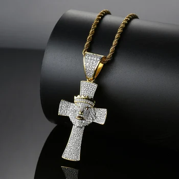 

Hip Hop AAA Cubic Zirconia Paved Bling Iced Out Crown Male Lion Cross Pendants Necklace for Men Rapper Jewelry Gold Color