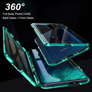 

Luxury 2nd Magnetic Absorption Metal Flip Cases for Oneplus 7 7Pro Front Back Double Tempered Glass Phone Cover Oneplus7 Pro Bag