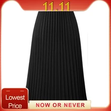 Женская плотная плиссированная юбка элегантная миди эластичная талия Макси Базовый стиль vogue чистый saia джинсы feminina