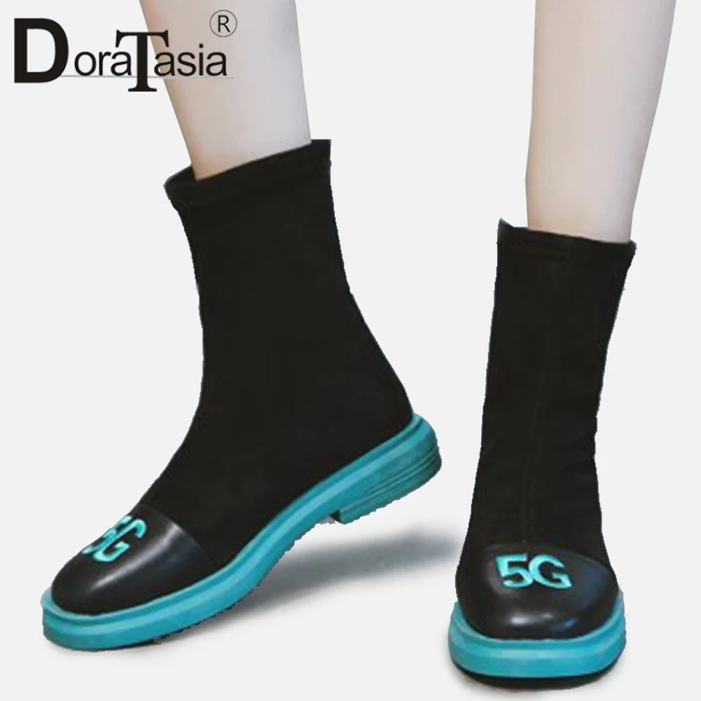 

DORATASIA New Autumn Winter Add Fur Fashion Booties Ladies Low Heel Platform Shoes Woman Casual Ankle Boots Women 2019