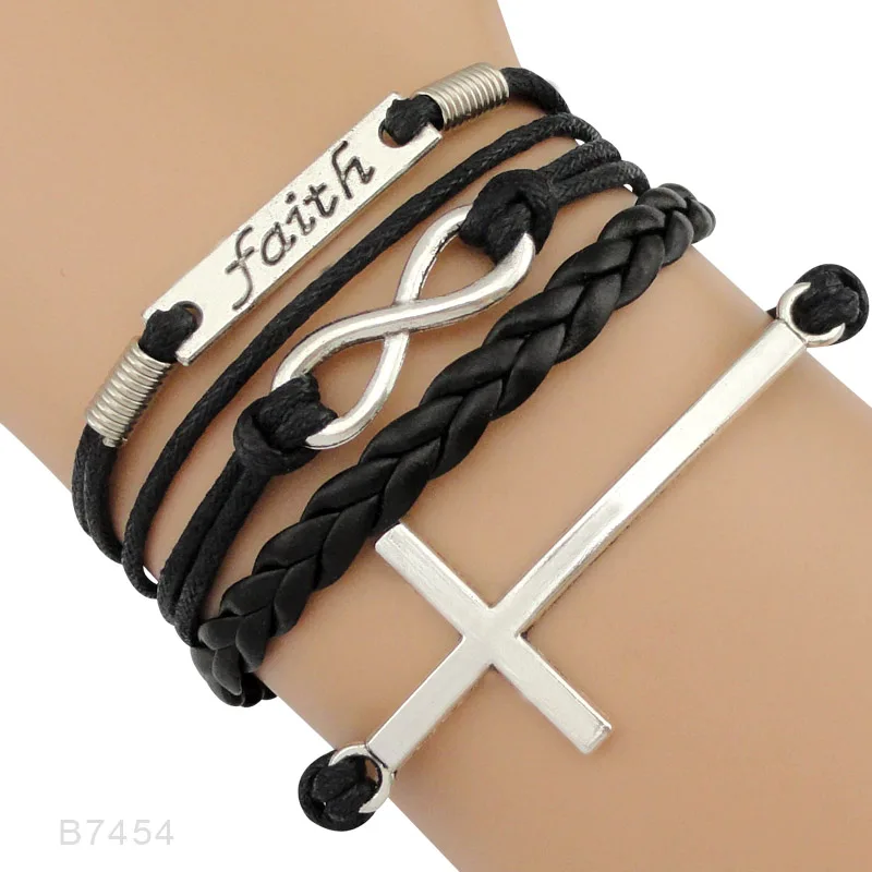 

Faith Believe Fearless Bracelets Infinity Love Courage Jesus Loves Me Forgiven Sideways Cross Christian Leather Bracelets