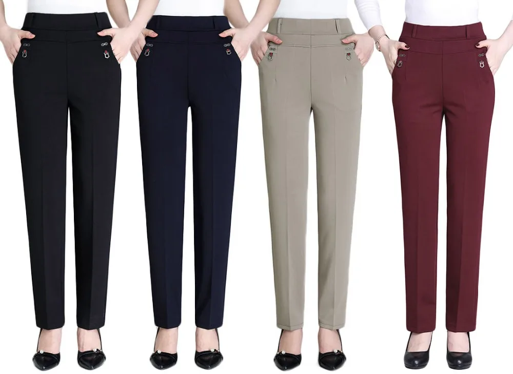 New plus size 5XL mother straight pants big sale solid color high elastic high waist tight women's office autumn pants