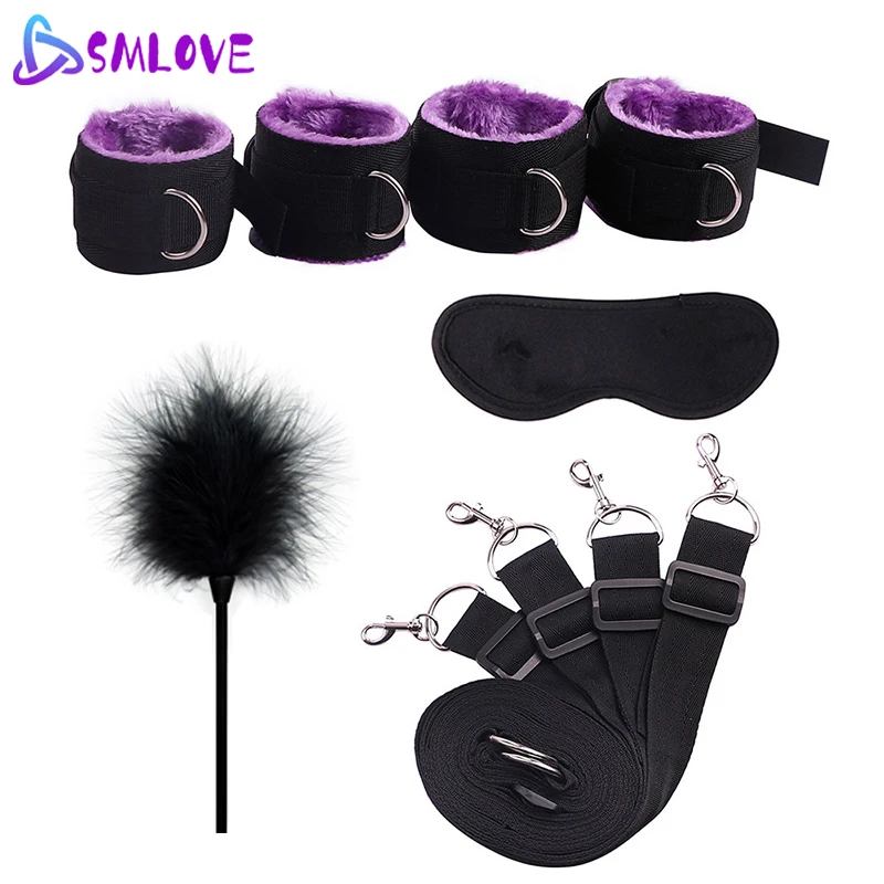 

SMLOVE Sex Handcuffs With Mask and Flirting Feather Stick BDSM Bondage Set Under Bed Erotic Sex Toys for Women Couple Adult Game