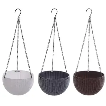 

Flower Pot Basket Chain Hanging Planters Imitation Rattan Weaving PP Balcony Baskets Plant Grow Basin Office Garden Nursery