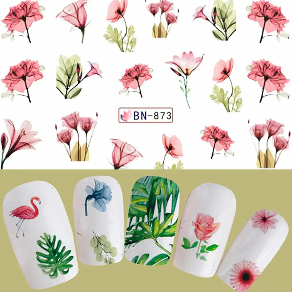 Flower Leaf Flamingo Nail Art DIY Decor Sticker Water Transfer Manicure Decal | Красота и здоровье
