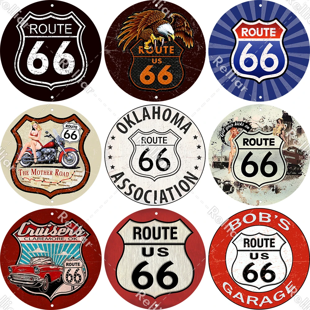 

Classic Route 66 Metal Tin Signs Vintage Girl Art Poster Motorcycle Car Plates Garage Home Bar Decoration Plaques