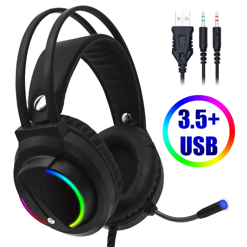 Игровая гарнитура Gamer 7,1 объемный звук USB 3,5 мм проводной RGB светильник Игровые наушники с микрофоном для планшет, ПК, Xbox One PS4 - Цвет: 3.5mm Plug