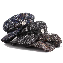 Модная шерстяная военная шляпа берет осенние шляпы матроса для женщин черный серый плоский верх Женская туристическая Кепка Капитана