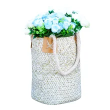 Плетеная корзина для цветов, соломенное плетение для хранения с ручкой, портативная для украшения дома и сада, BJStore