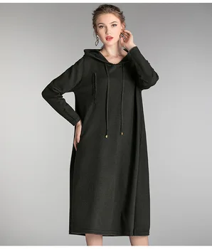 

Fashion Sweater Dress vintage Knitted Dress Casual hooded MIDI Dress Comfortable pullover Loose fit female long sweater dresses