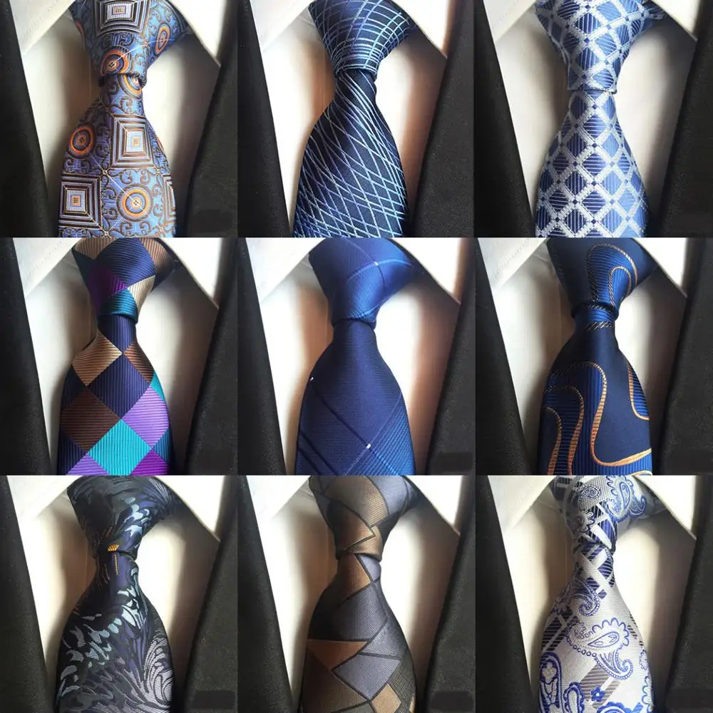 

Classic Men's Wedding Party Necktie Polyester Paisley Plaid Silk Blue 8CM Tie For Men Jacquard Woven Fashion Neckties