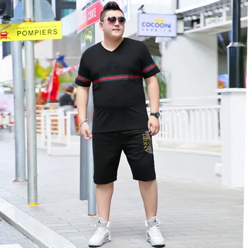 

Special Body Men Plus Fat Increase Code Loose Short Sleeve T Shirt Two-piece Set Fat Super Large Size Five Points Pants Fat