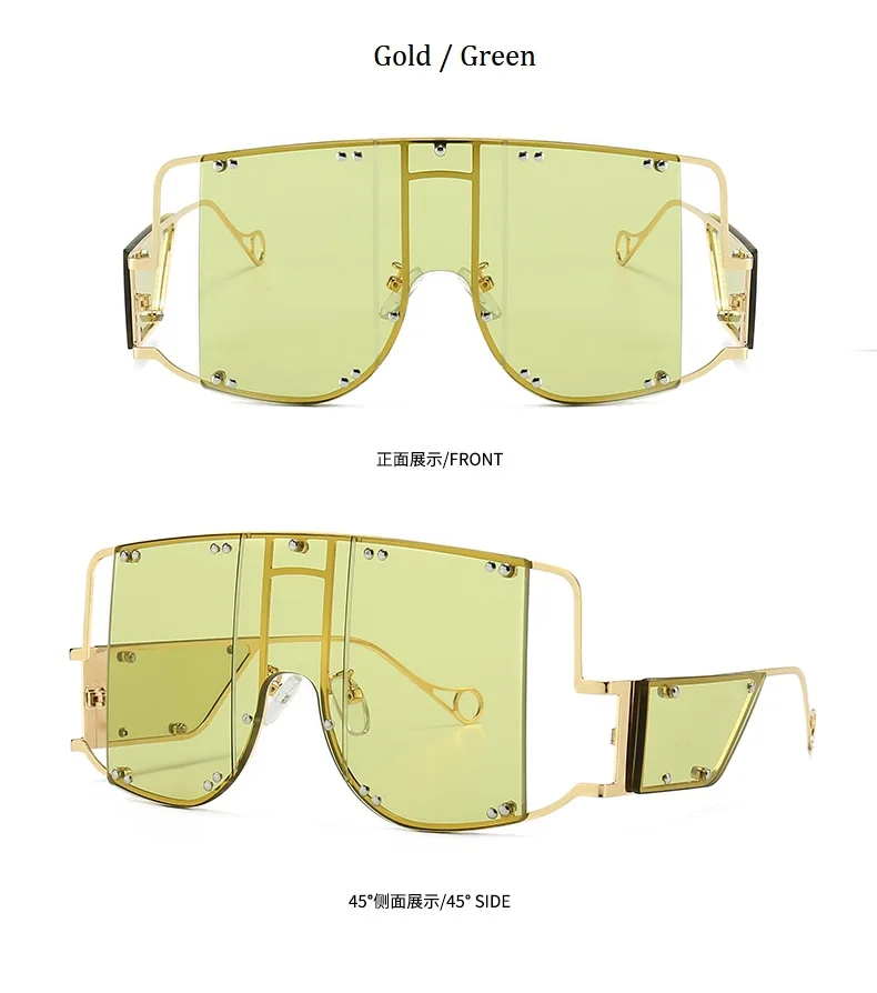 Уникальные женские роскошные большие солнцезащитные очки больших размеров женские квадратные цельные солнцезащитные очки мужские оттенки брендовые зеленые очки с заклепками для женщин