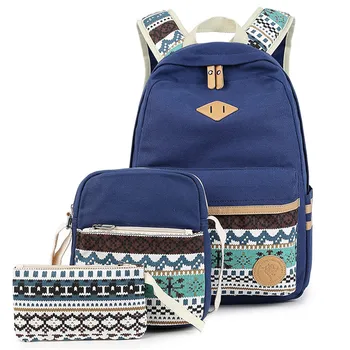 

Women's Canvas Backpack Retro Style School Bookbag Travel Backpacks Female Casual Daypack Bags 3pcs/set mochilas