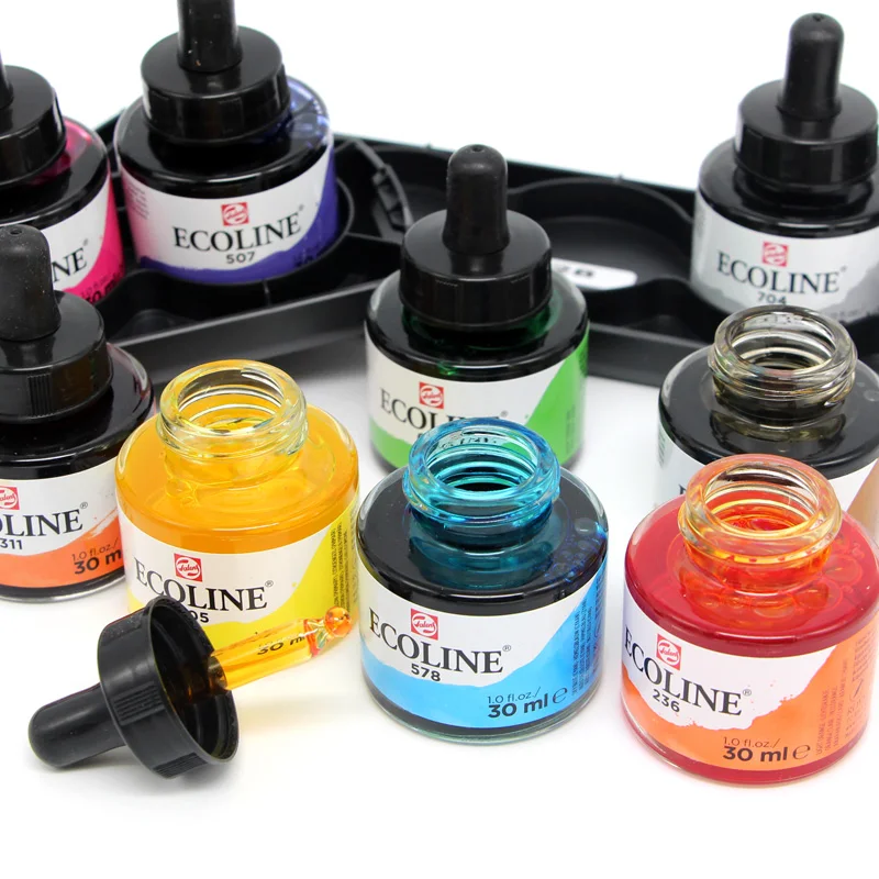 Ecoline Transparent Color 10 Color 30ML Watercolor Paint Pure Ink Set Glass Bottle Assemble Drawing Supplies Illustration Tool