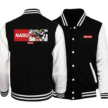

Men fashion Naruto print black white baseball jackets fleece button sweatshirts 2020 autumn winter warm comfortable man Coats