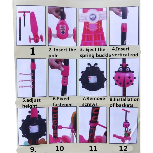 K1KC Windmill Ladybug Scooter Foldable and Adjustable Height Lean to Steer 3 Wheel Scooters for Toddler Kids Boys Girls Age 3-8 3