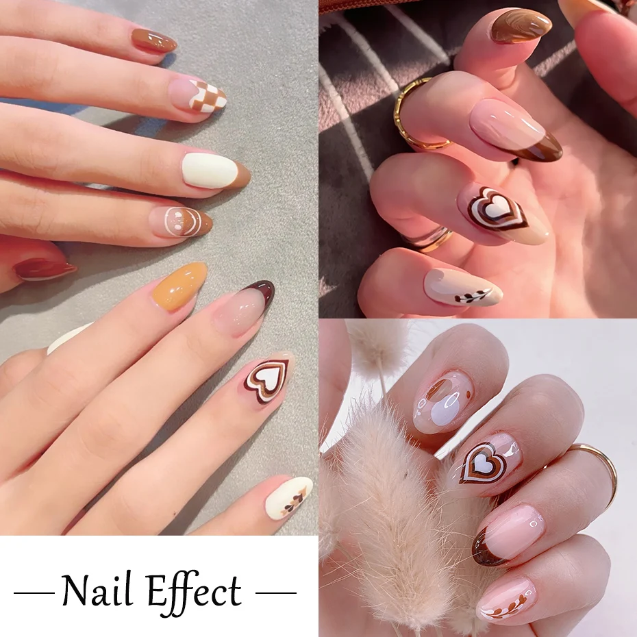 Coffee Pull Flower Heart Nail Stickers Brown Abstract Face Smile Leaf Checkerboard Slider French Tips 3D Manicure NLSTZ-CS078 nail stickers nail art decoration nail decals flower stickers