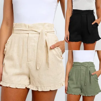 

2020 Women's Summer European and American New High Waist Casual Wear All-Matching Solid Color Ruffled Straight Shorts