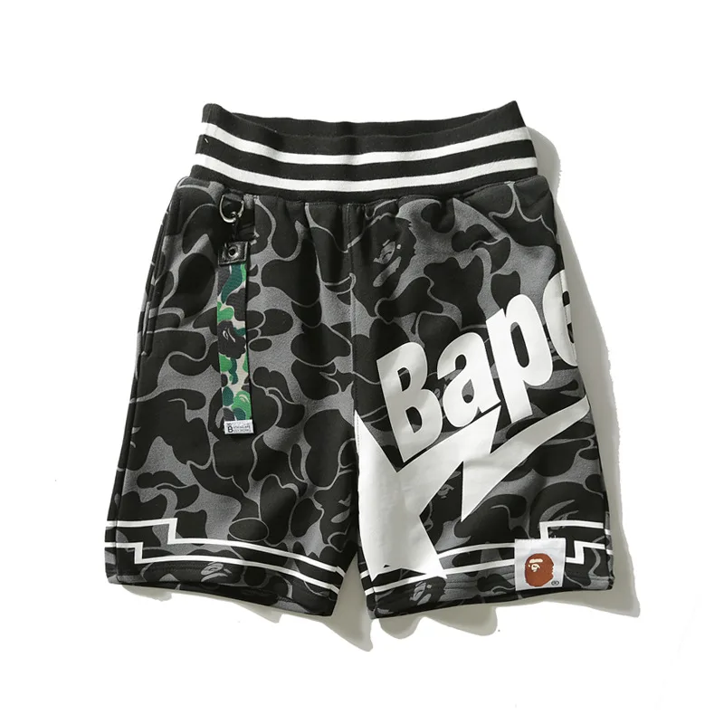 BAPE-pantalones cortos de playa para hombre, shorts informales con correas negras de camuflaje, de algodón puro de alta calidad
