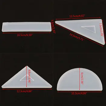 

4 Shapes Silicone Resin Ruler Molds Straignt Square Triangular Rulers Protractor N58F