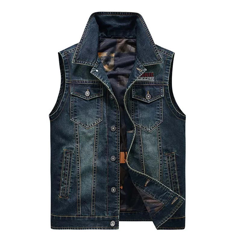 Mcikkny Men Cargo Casual Denim Vest Multi Pockets Vintage Jeans Waistcoats For Male Outdoor Size M-4XL  (10)