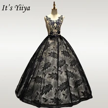 Это свадебное платье YiiYa, черное свадебное платье с аппликацией и кристаллами, es, круглый вырез, без рукавов, свадебное платье для женщин, Vestidos De Novia, OY221