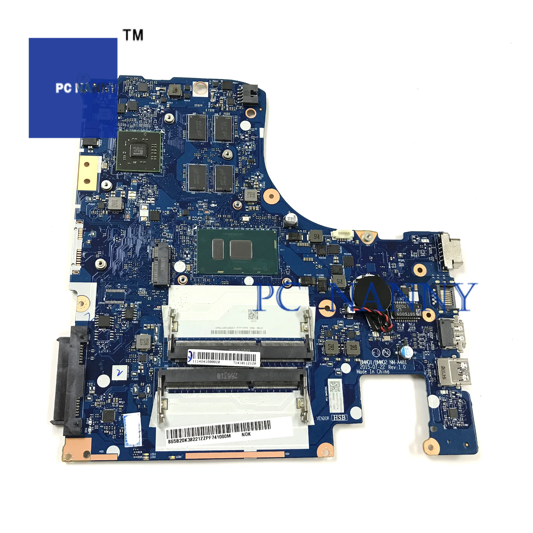 New  PANANNY For Lenovo IdeaPad 300-15ISK Laptop Motherboard 5B20K38221 NM-A481 I3-6100U tested