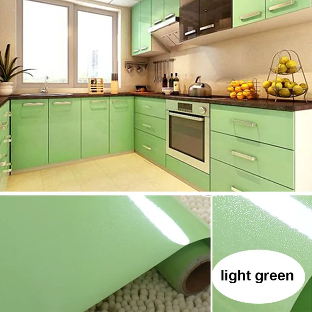 White DIY Decorative Sticker Old Furniture Renovation Self-Adhesive Wallpaper Kitchen Cabinet Wardrobe PVC Waterproof Wall Paper Flash Light green