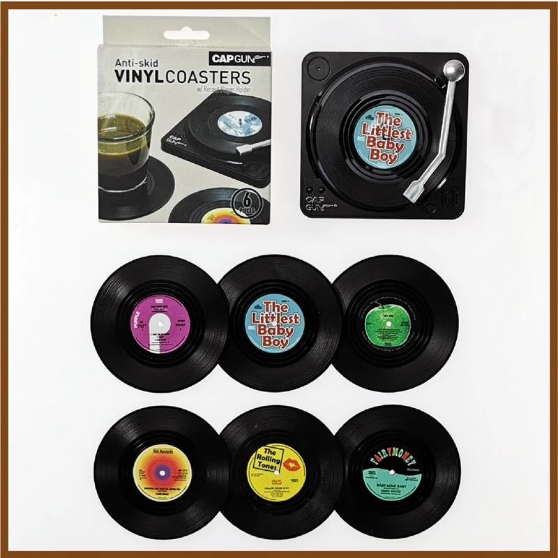 6pcs Anti-slip Retro Cup Mat Vinyl Record Coasters Music Drink Holder Mug Table Placemat Heat-resistant Non Slip ROCKABILLY