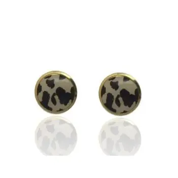 

Yellow gold round earrings with cow enamel